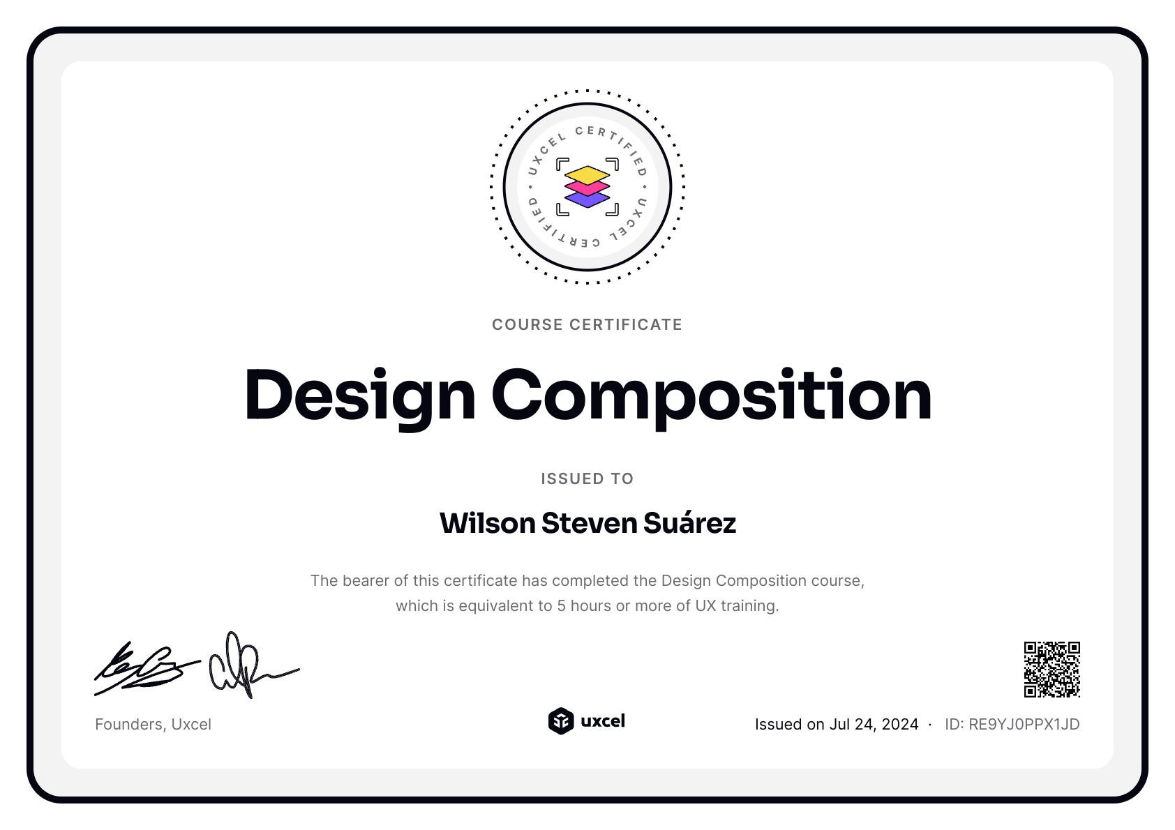 Wilson Steven Suárez's certificate